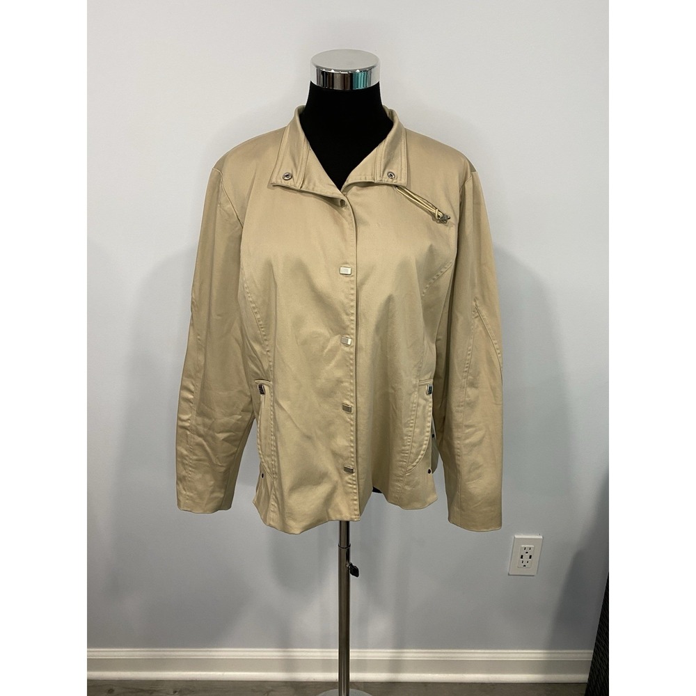 Jamie Sadock Golf Tennis Top Jacket Khaki Button Front Womens Size XL